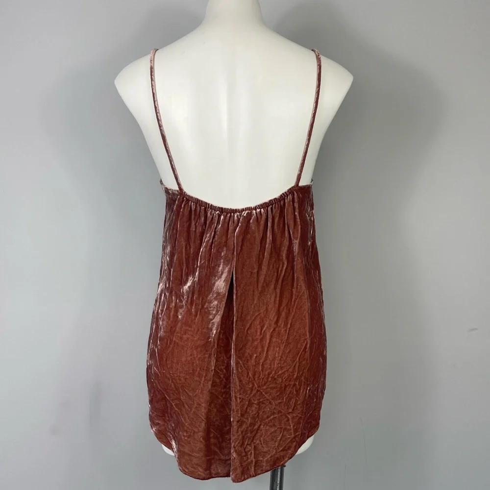 CAARA 100% Silk Crushed Velvet Spaghetti Strap Cami Camisole Top In Rust M - Picture 7 of 16